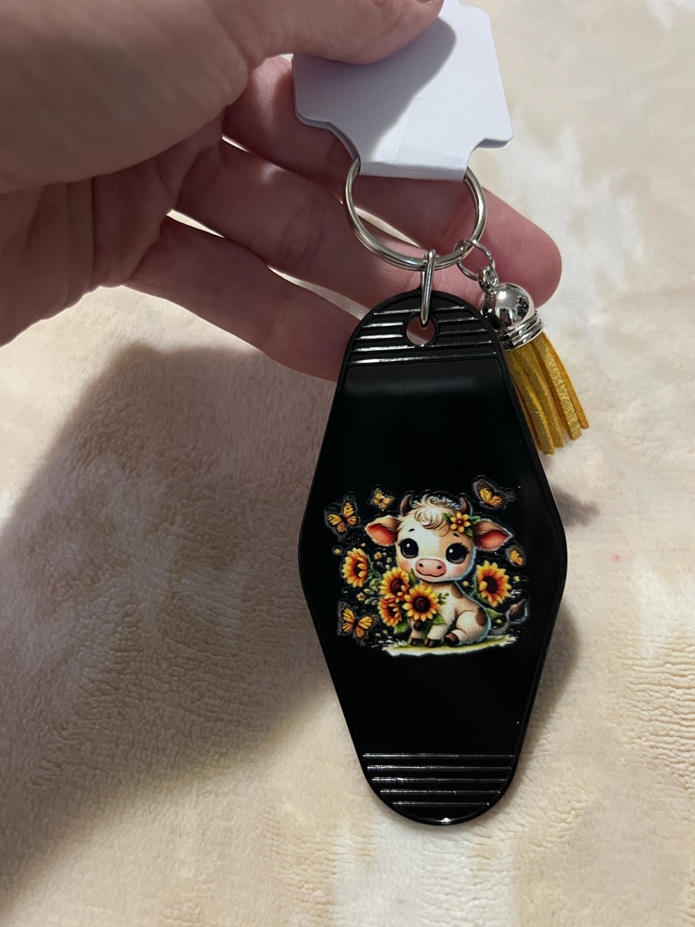 Sunflower Cow Keychain 🌻